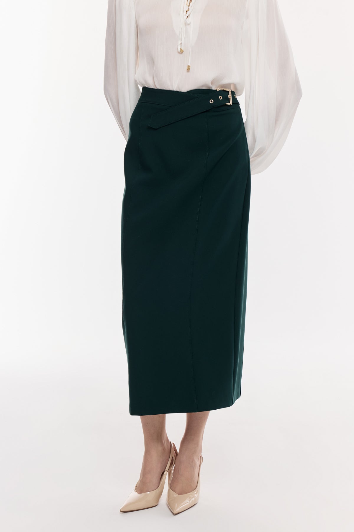 Kuşak Detaylı Kalem Etek