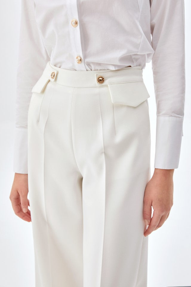 Leg-Fit Bel Detaylı Pantolon EKRU