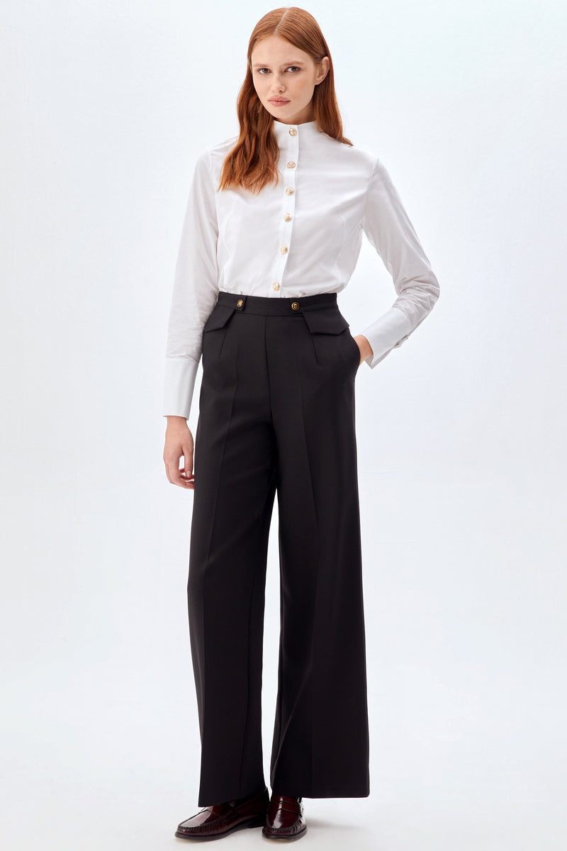Leg Fit Bel Detaylı Pantolon SİYAH