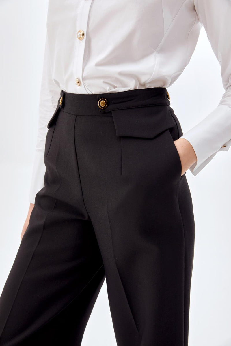 Leg Fit Bel Detaylı Pantolon SİYAH