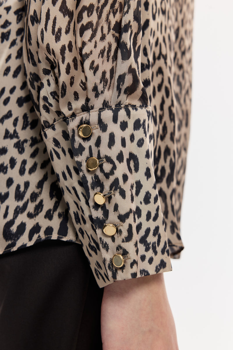 Leopar Desenli Fular Yaka Bluz