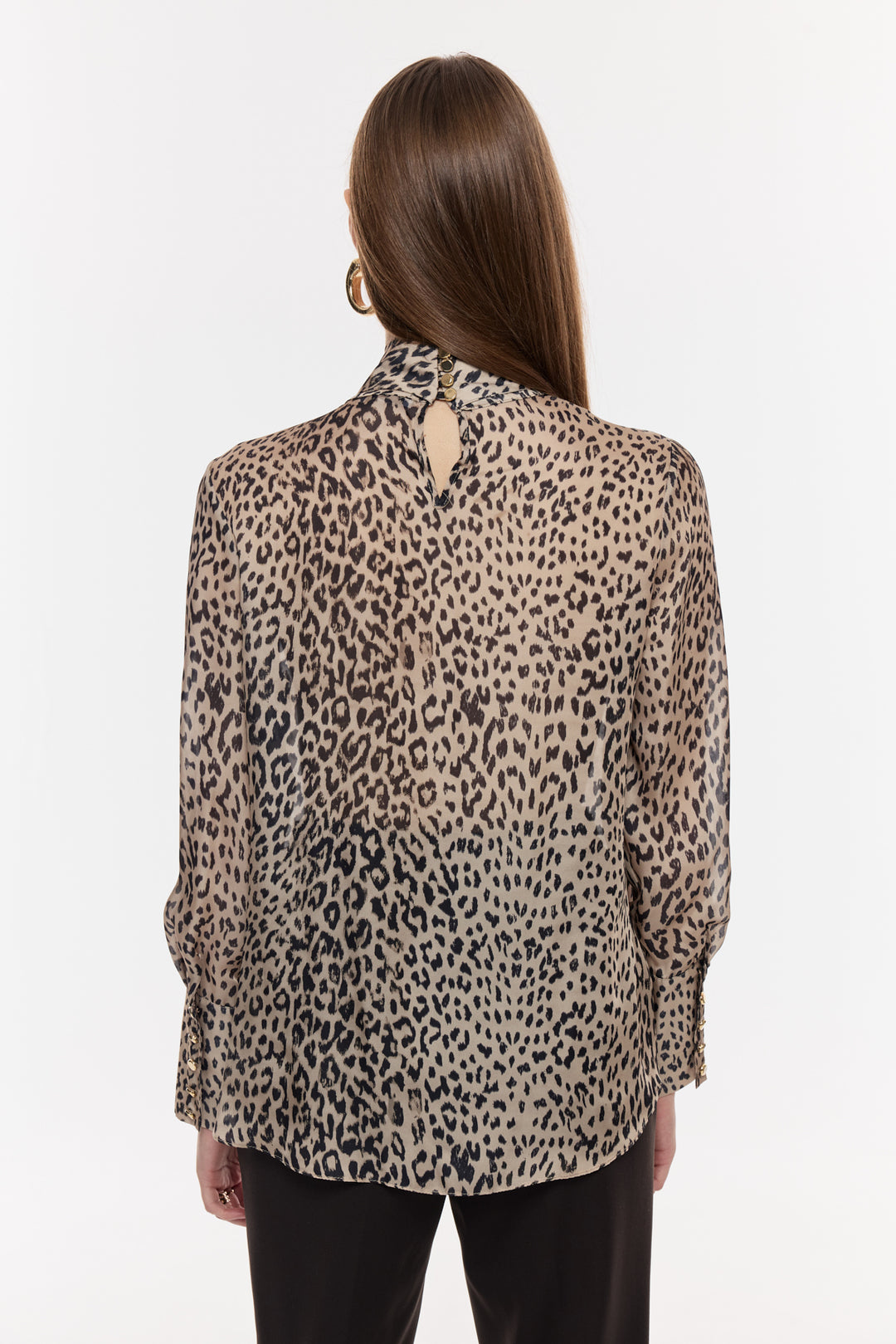 Leopar Desenli Fular Yaka Bluz