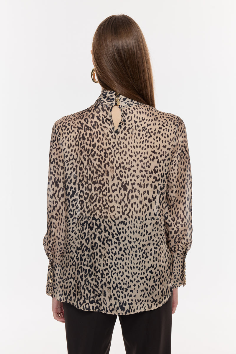 Leopar Desenli Fular Yaka Bluz