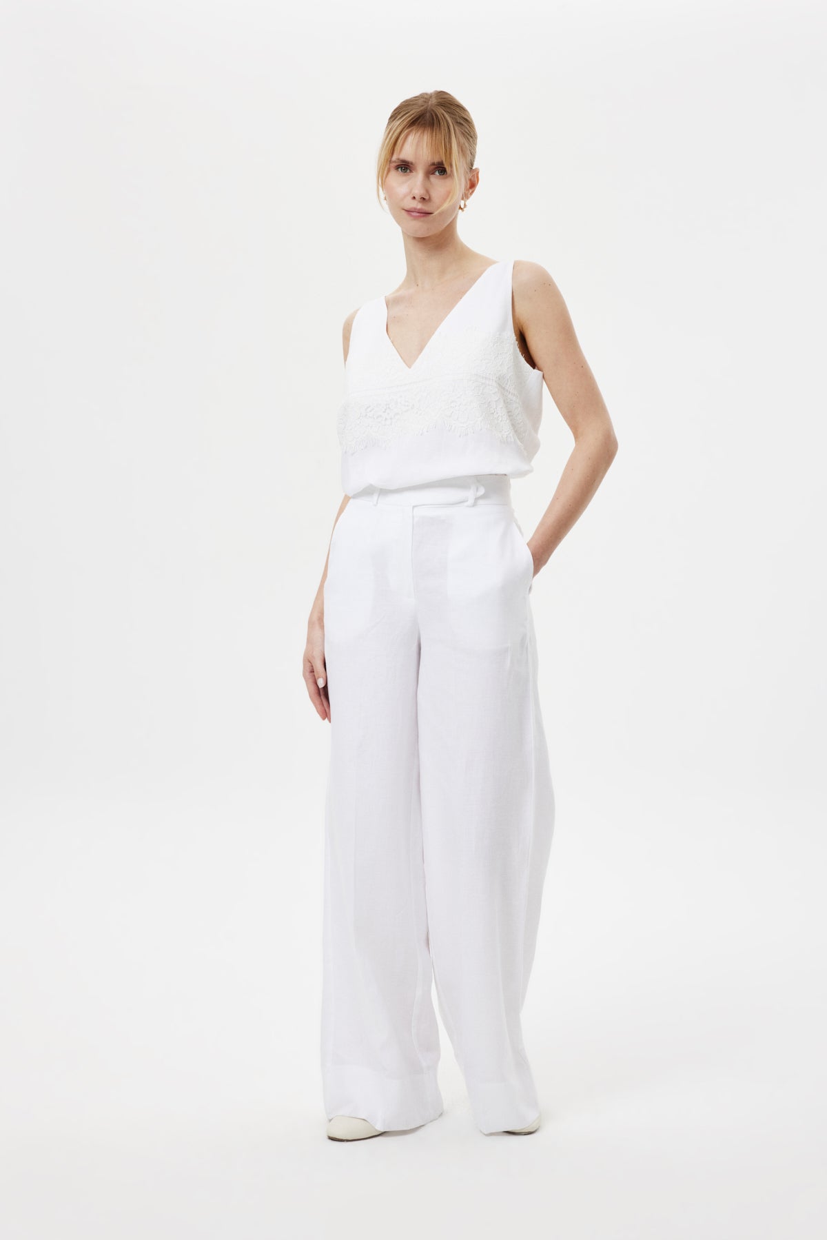 Loose-Fit Keten Pantolon BEYAZ