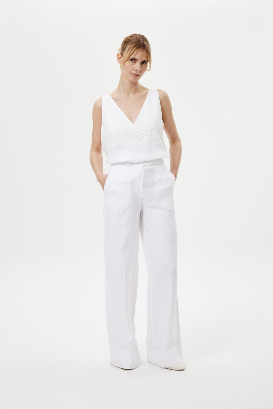 Loose-Fit Keten Pantolon BEYAZ