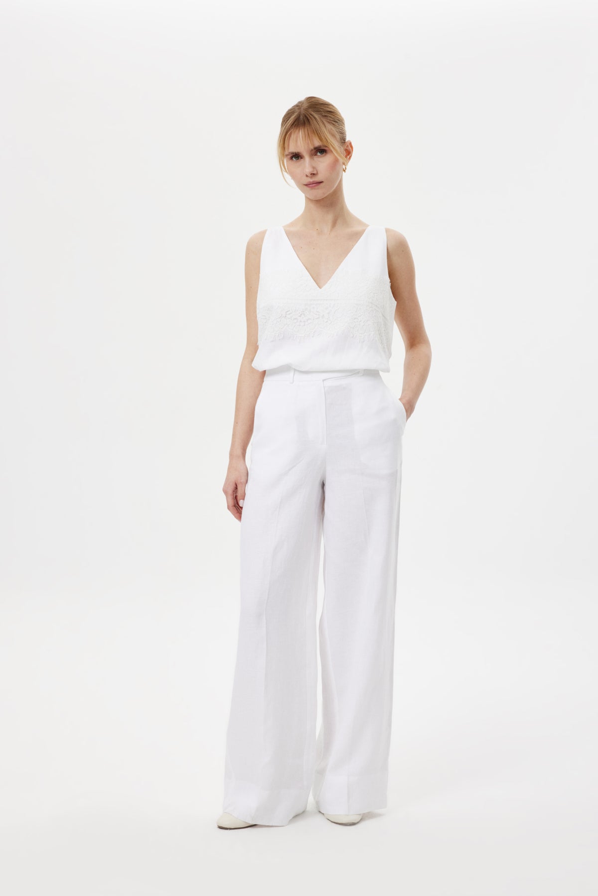 Loose-Fit Keten Pantolon BEYAZ