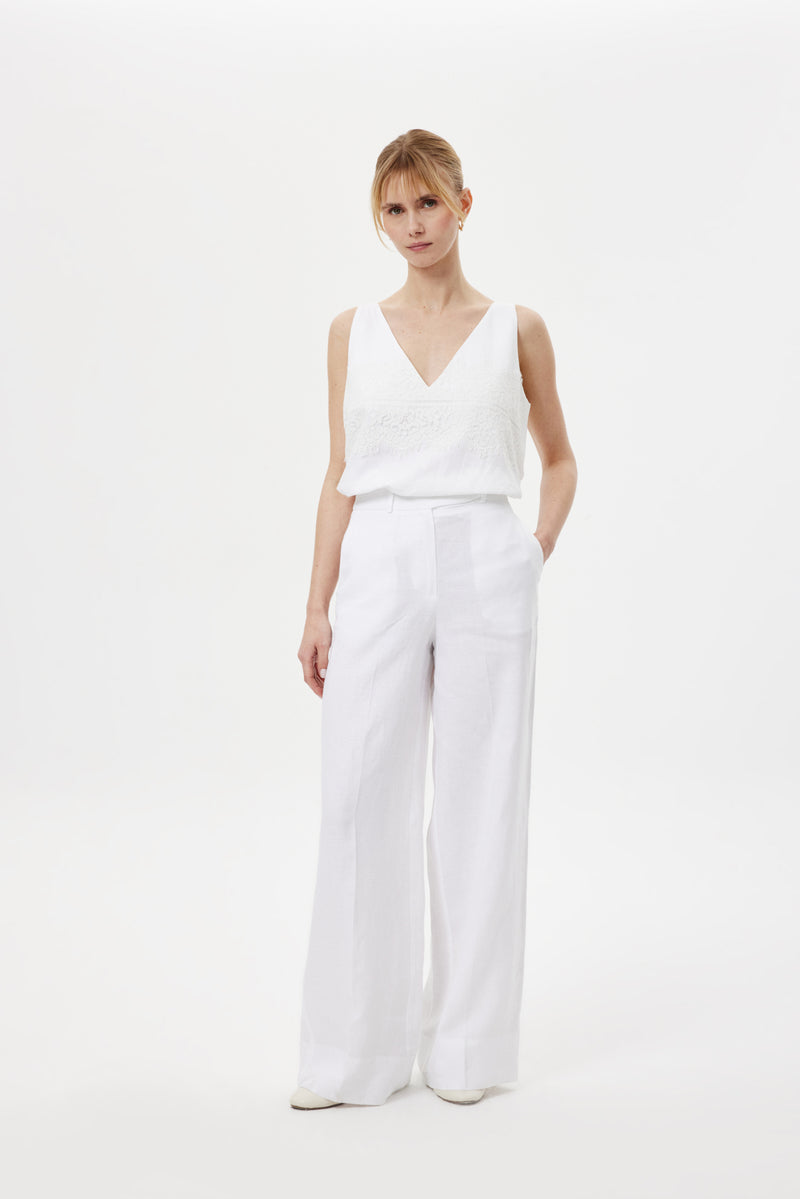 Loose-Fit Keten Pantolon BEYAZ