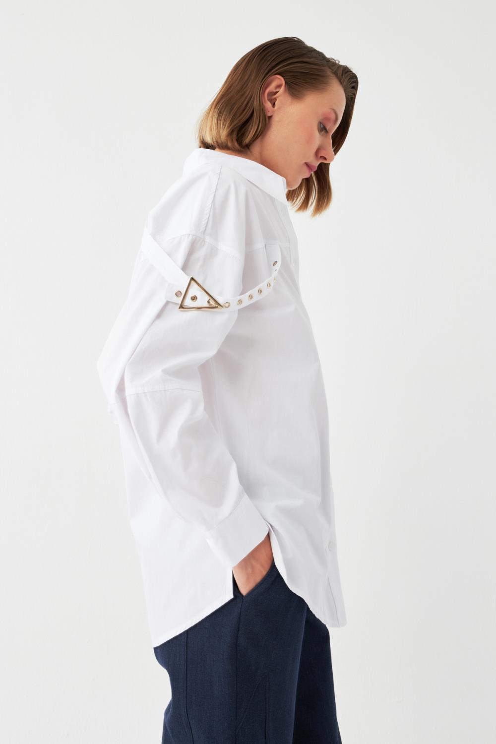 Metal Aksesuarlı Pamuk Gömlek