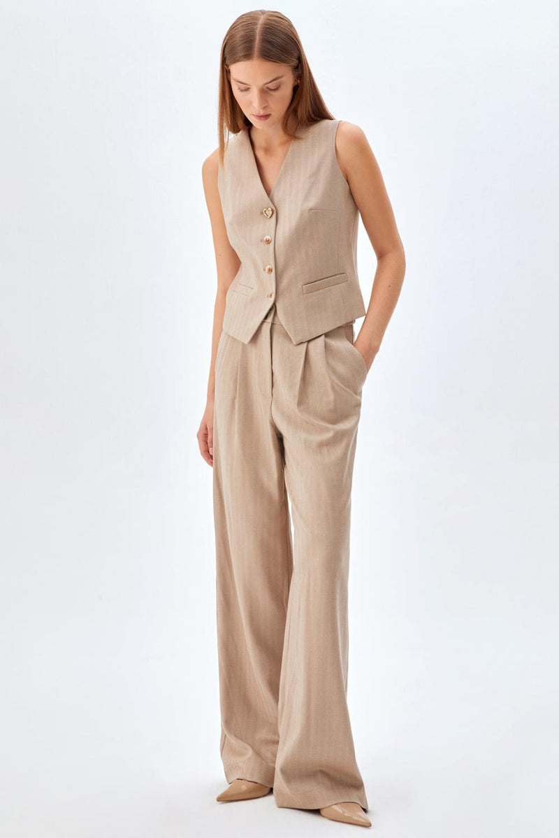 Palazzo Pantolon Yelek Takım BEJ