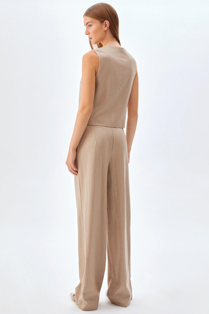 Palazzo Pantolon Yelek Takım BEJ