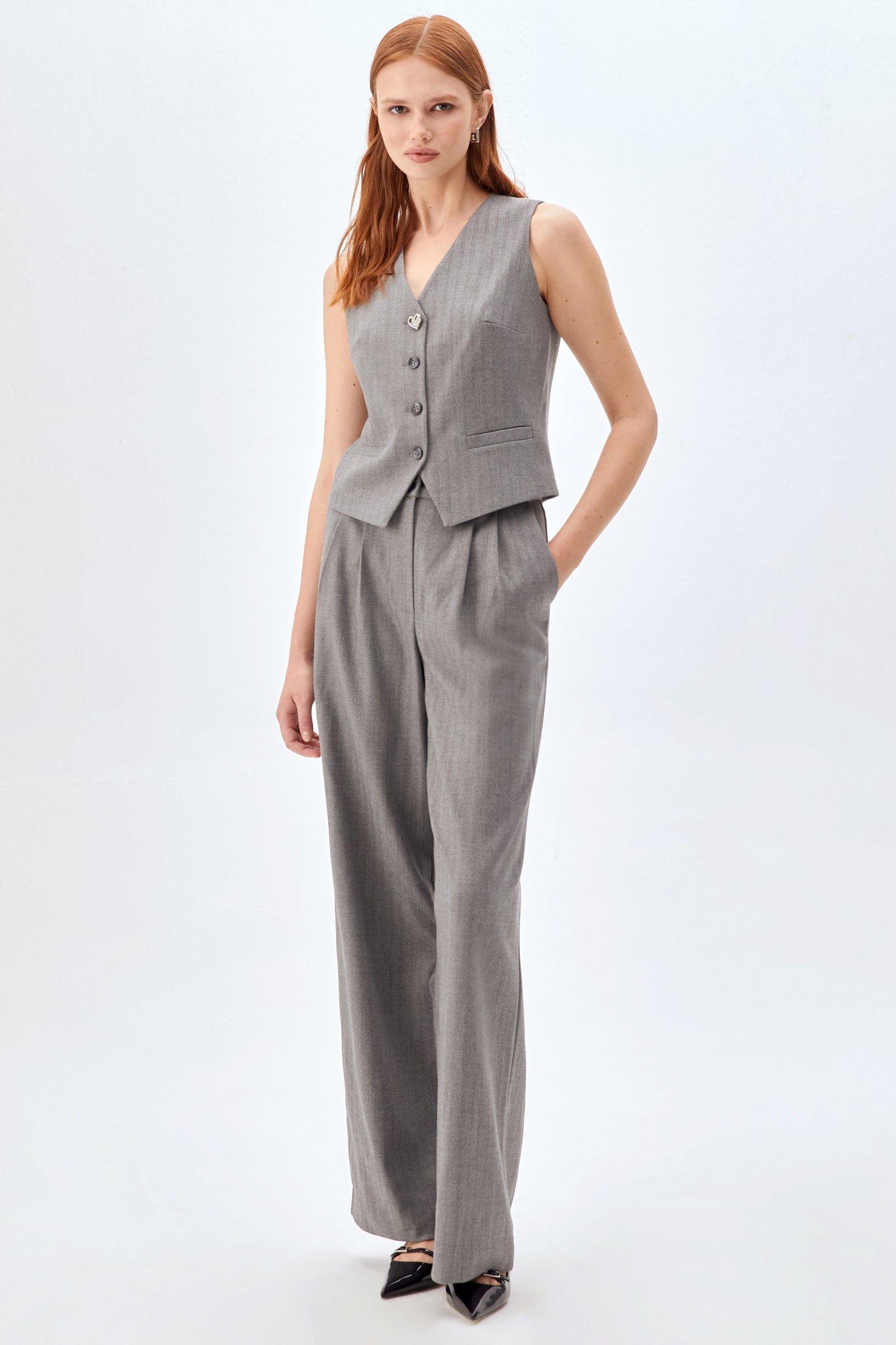 Palazzo Pantolon Yelek Takım GRİ