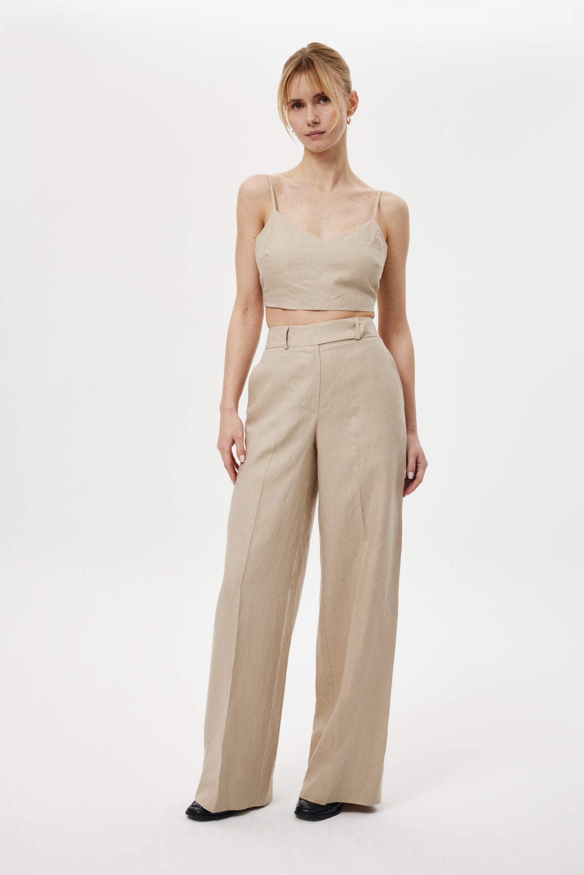 Loose-Fit Keten Pantolon Bej