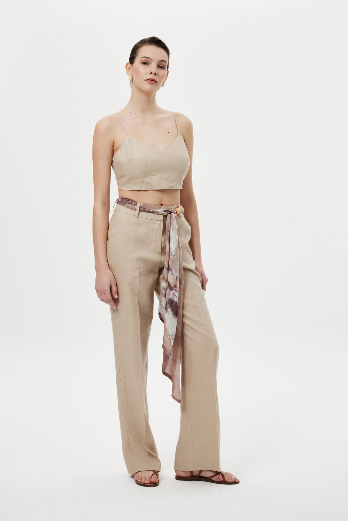 Straight Kuşaklı Pantolon Bej