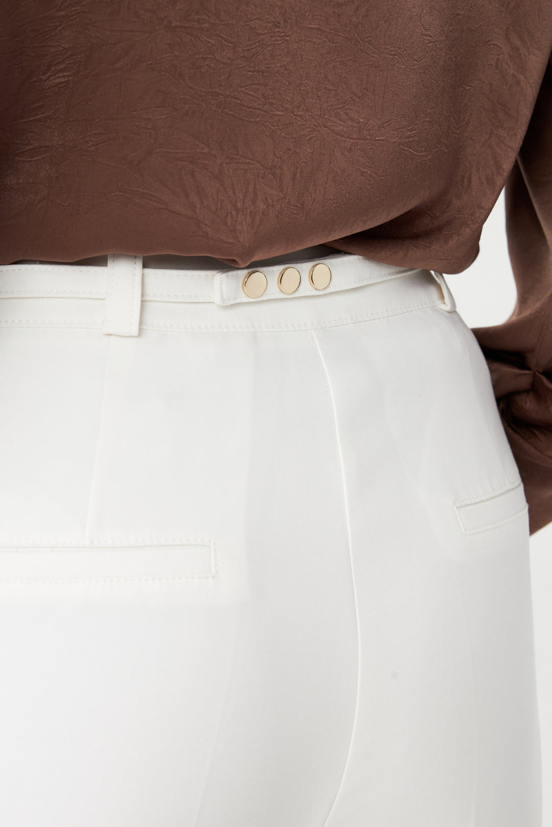 Toka Detaylı Geniş Paça Pantolon BEYAZ