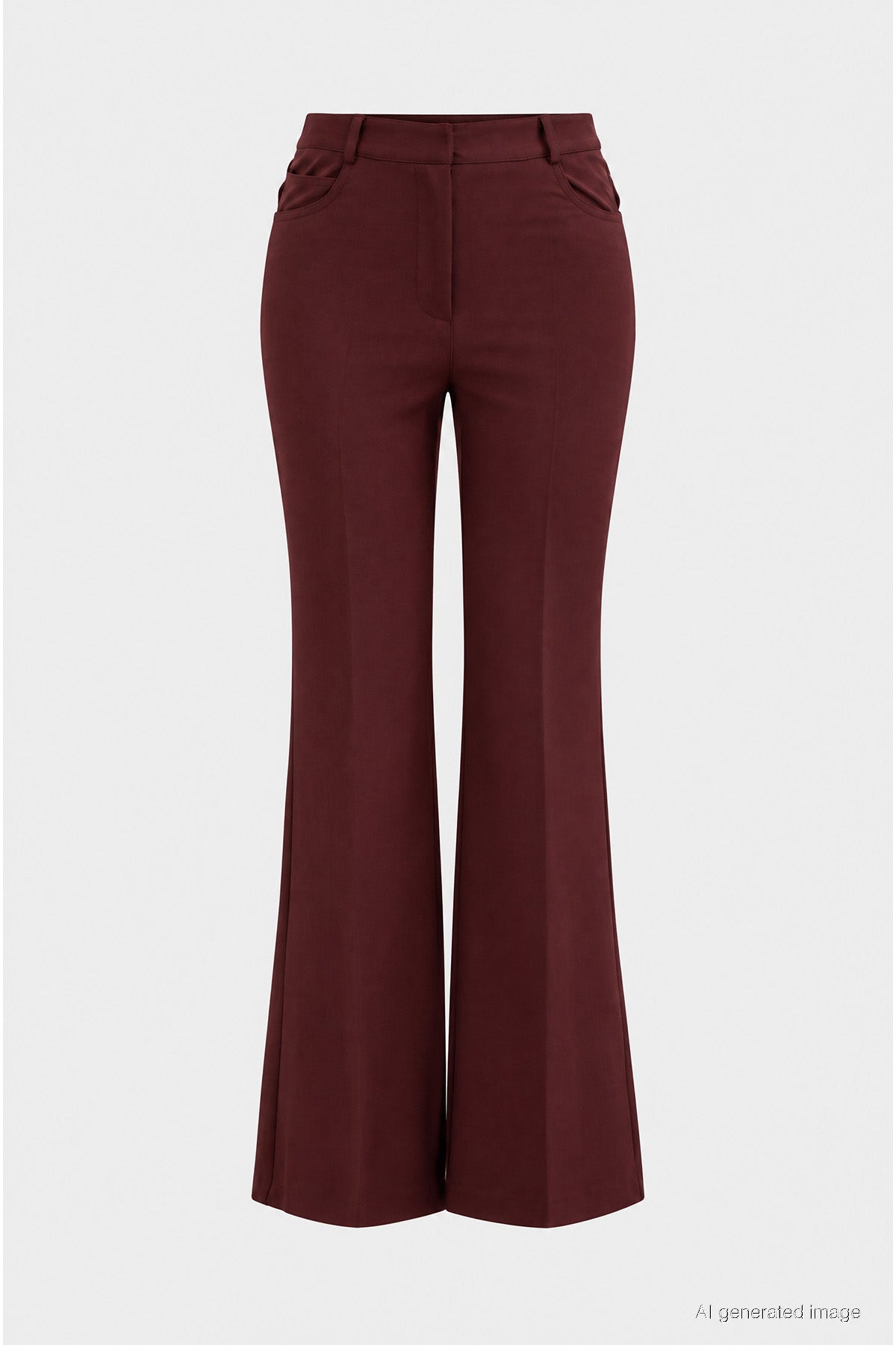 Yüksek Bel Geniş Paça Klasik Pantolon Bordo