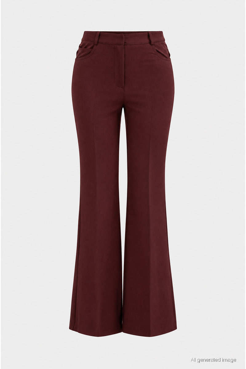 Yüksek Bel Geniş Paça Klasik Pantolon Bordo