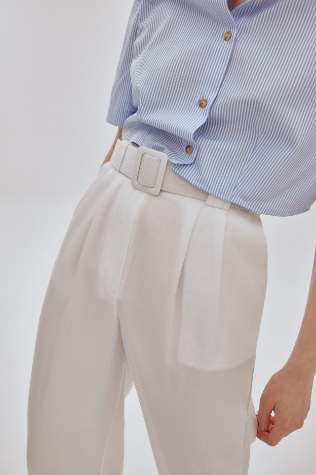 Pileli Tencel Palazzo Pantolon Beyaz