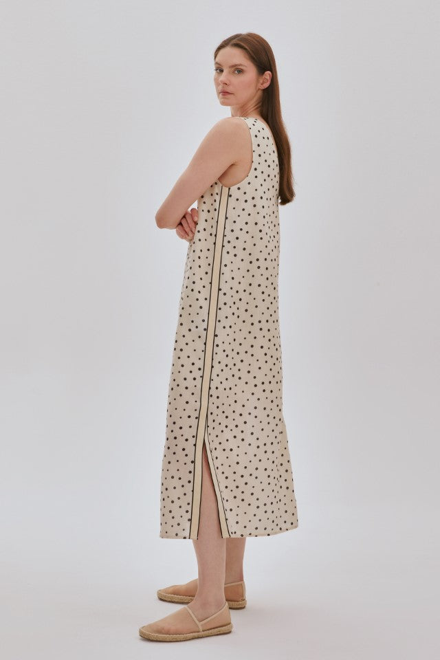 Şerit Detaylı Elbise BEJ-SİYAH