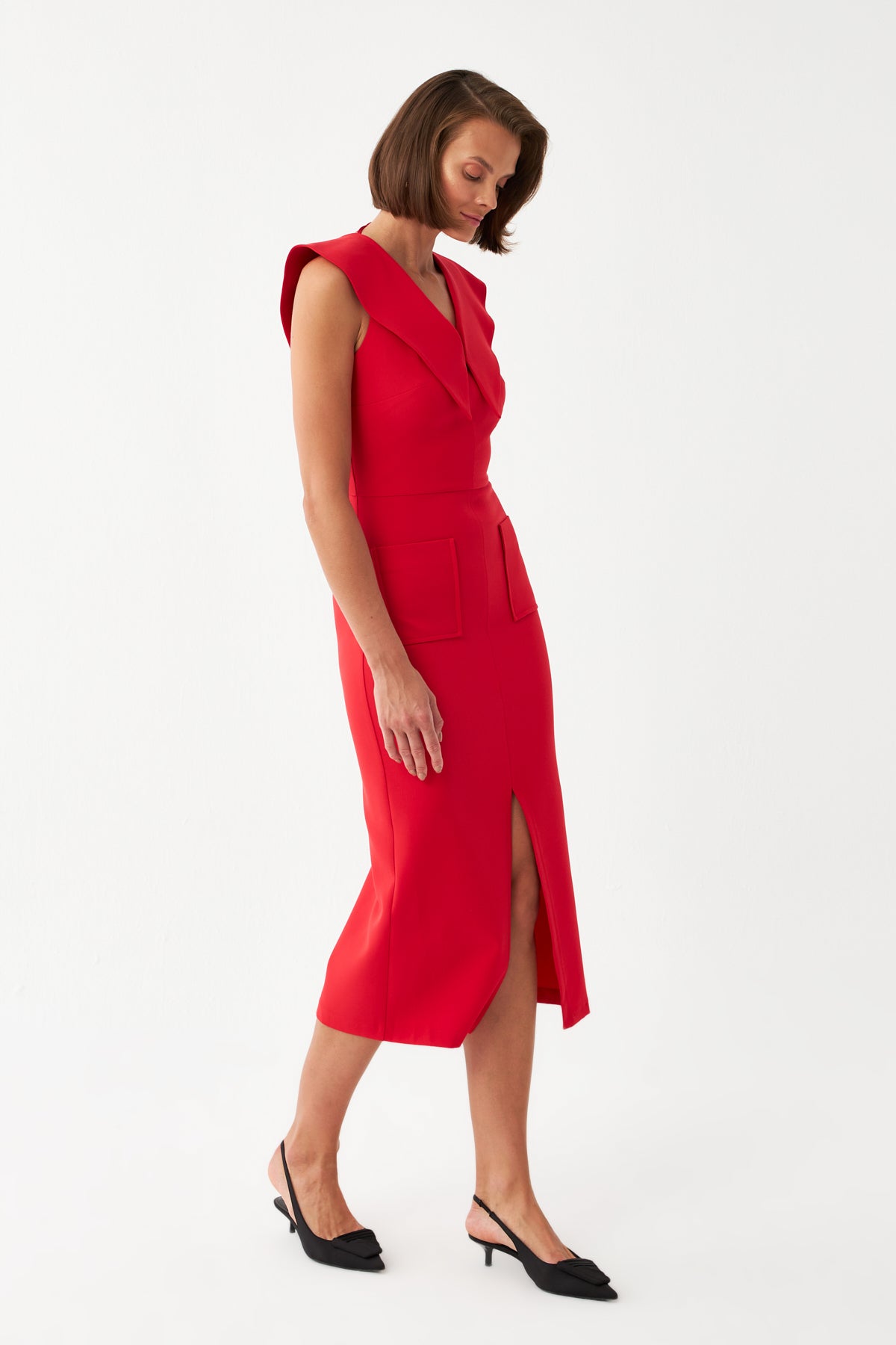 Sırt Dekolteli Midi Elbise KIRMIZI