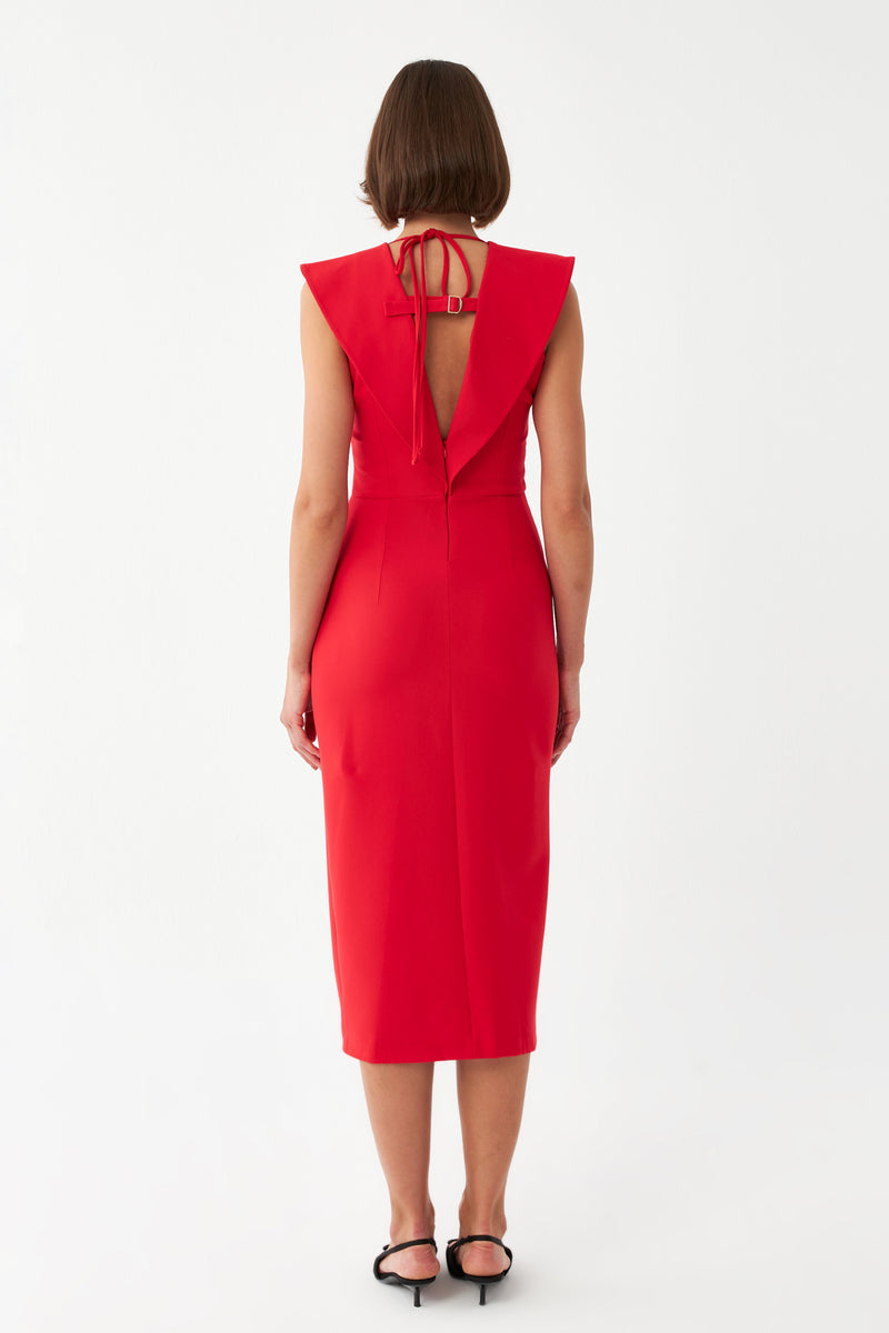 Sırt Dekolteli Midi Elbise KIRMIZI
