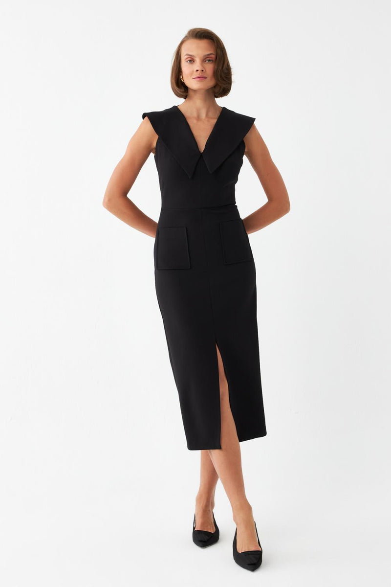 Sırt Dekolteli Midi Elbise SİYAH