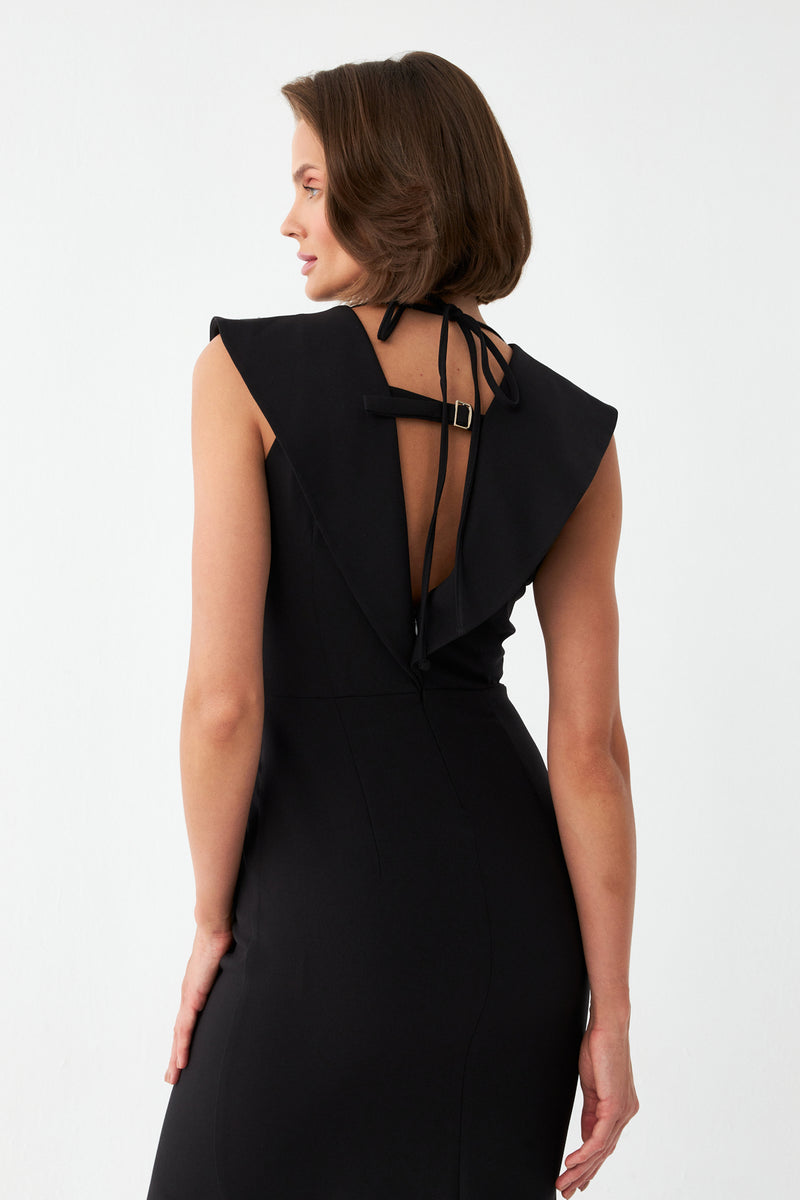 Sırt Dekolteli Midi Elbise SİYAH