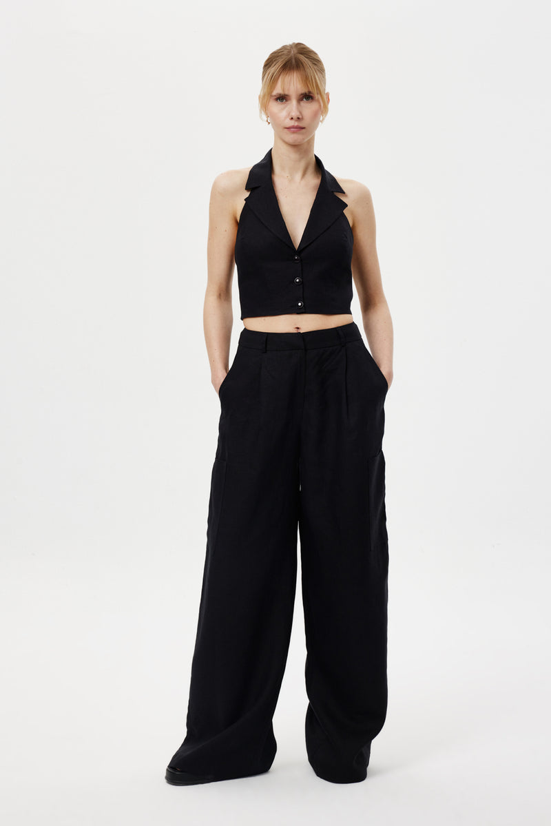 Sırtı Açık Crop Bluz SİYAH
