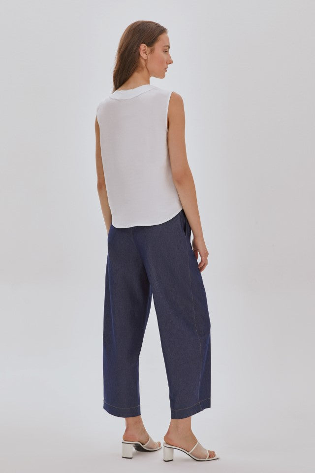 Tahta Düğmeli Kolsuz Gömlek MAVİ