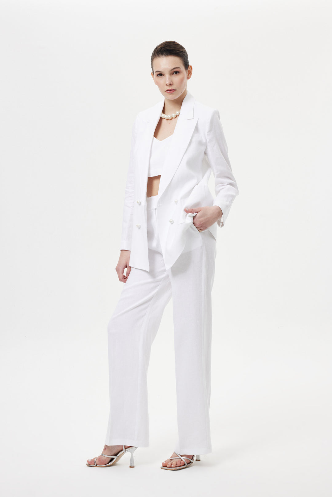 İncili Keten Takım BEYAZ