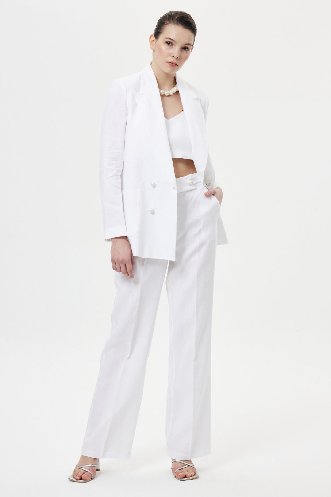 İncili Keten Takım BEYAZ