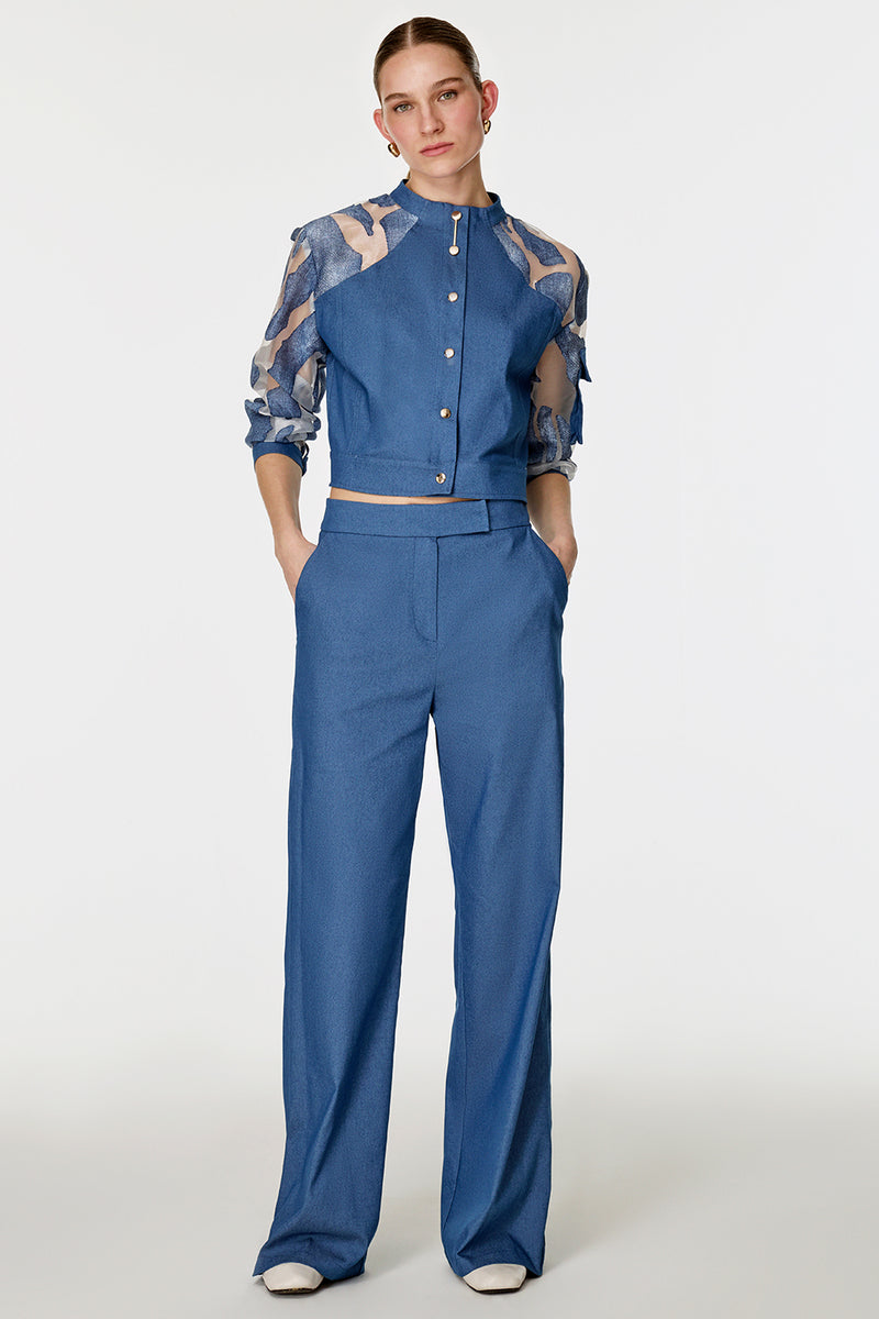 Organze Garnili Denim Görünümlü Takım İNDİGO