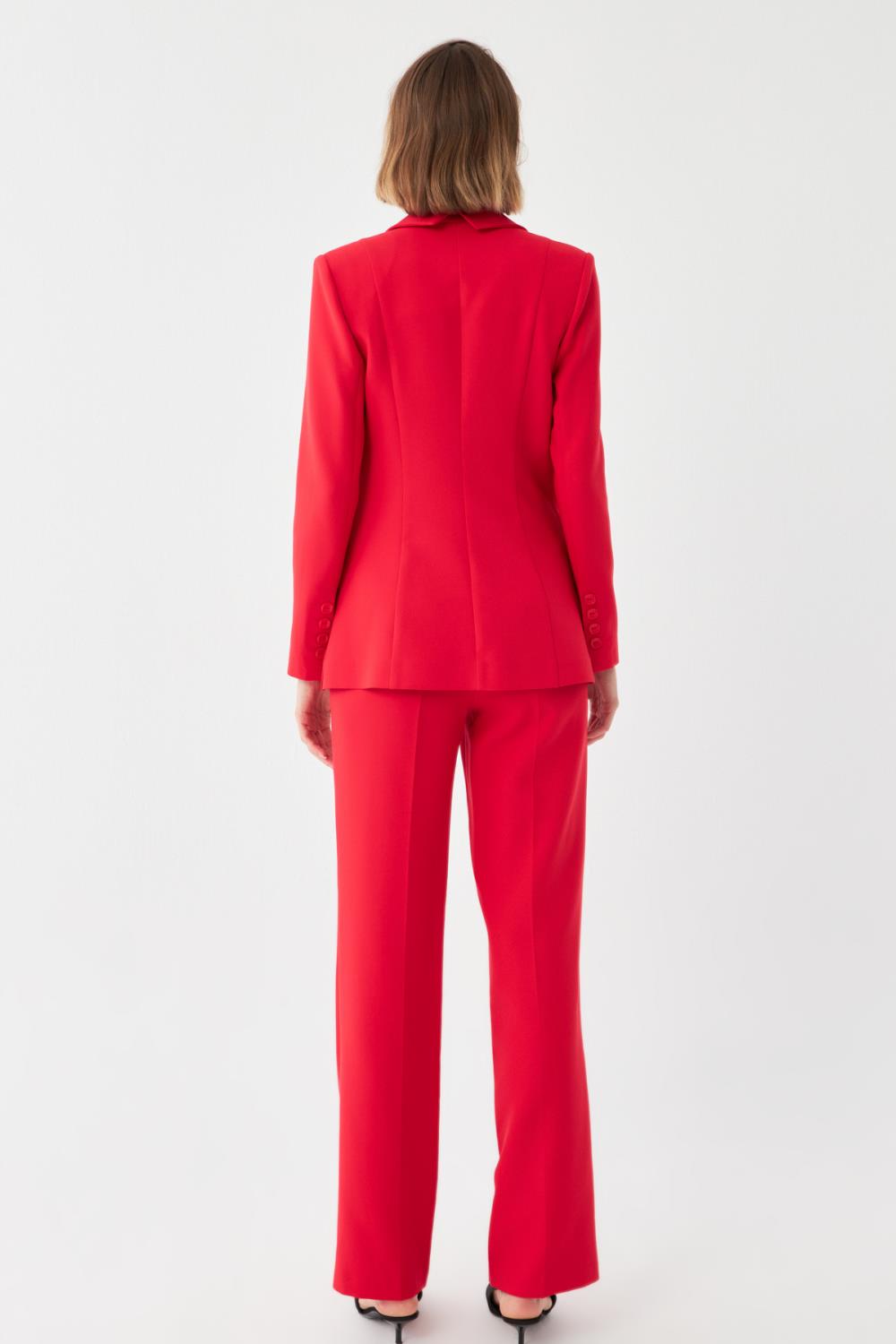 Tek Düğmeli Kırmızı Blazer & Pantolon