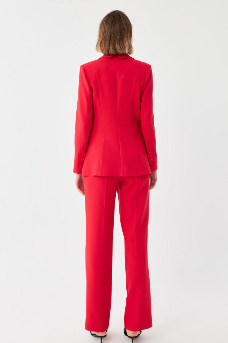 Tek Düğmeli Kırmızı Blazer & Pantolon