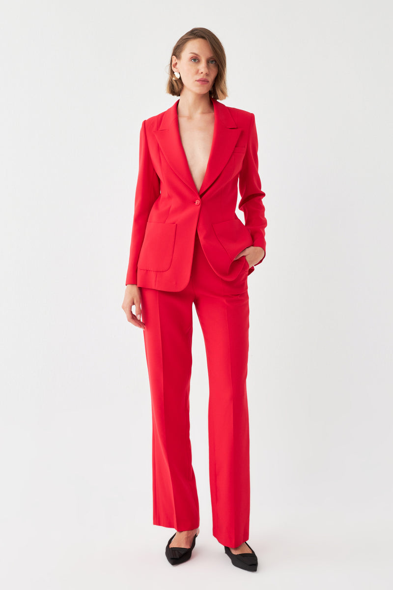 Tek Düğmeli Blazer-Pantolon Takım KIRMIZI