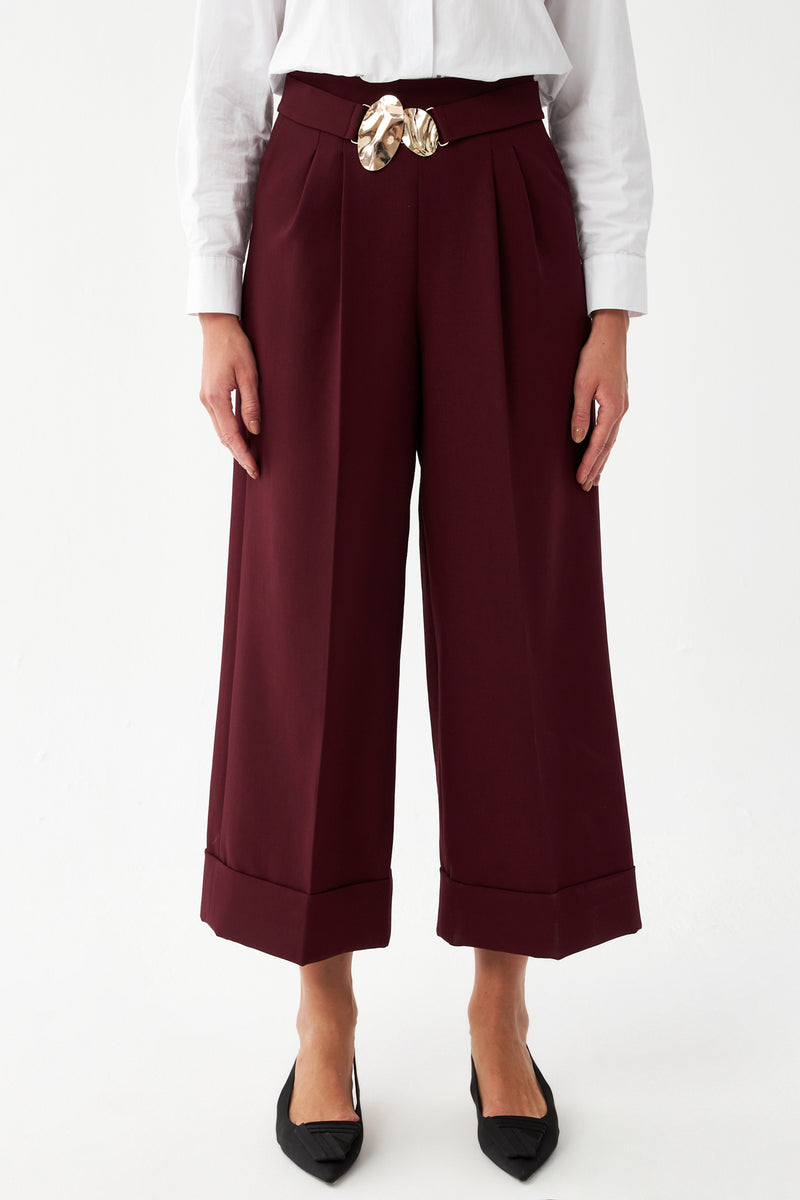Tokalı Kısa Paça Pantolon BORDO