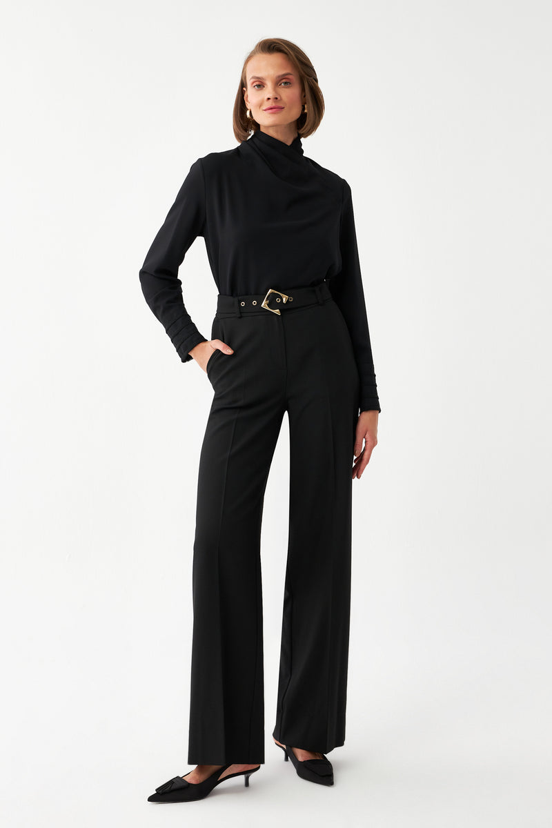 Uzun Kuşaklı Pantolon SİYAH