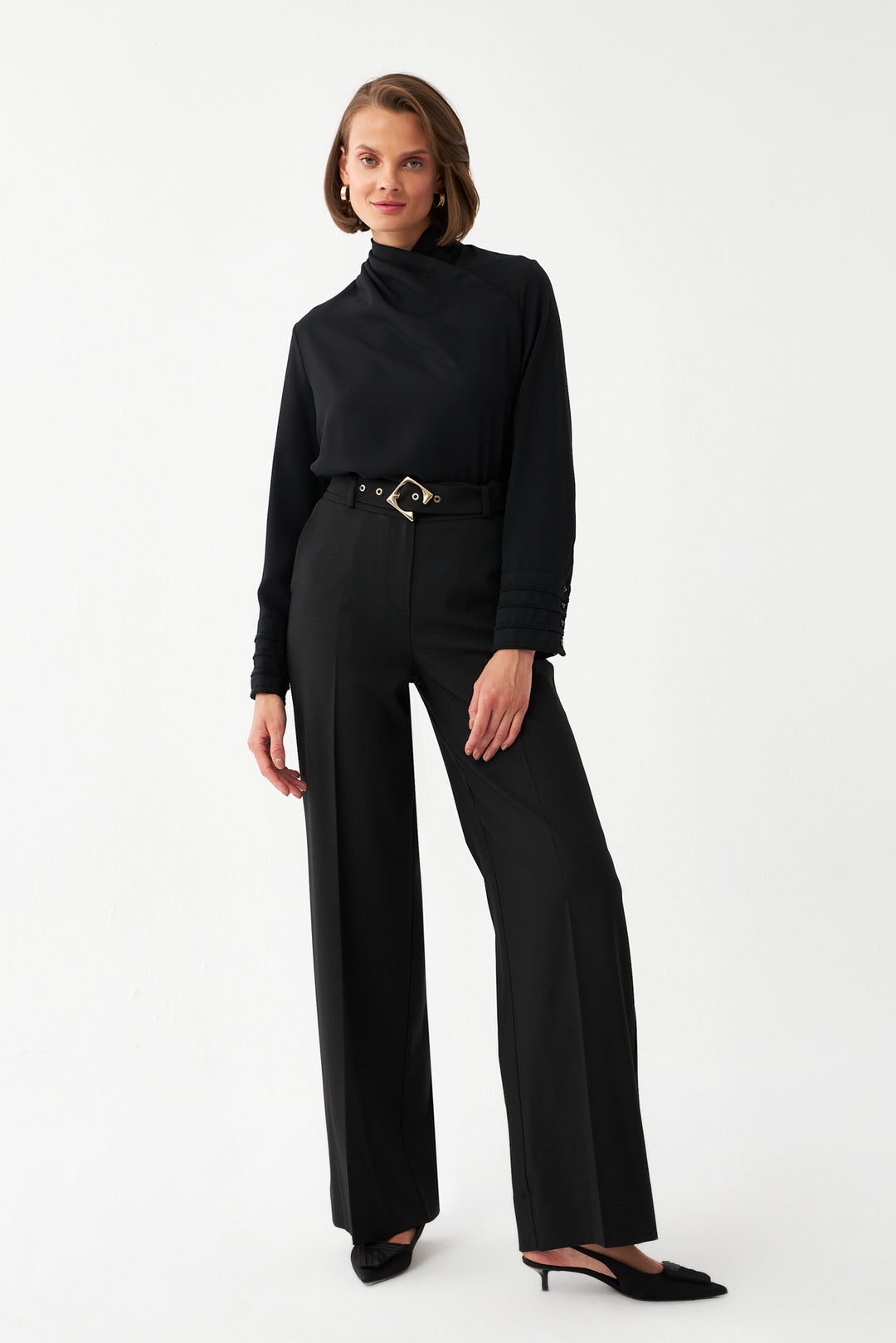 Uzun Kuşaklı Pantolon SİYAH