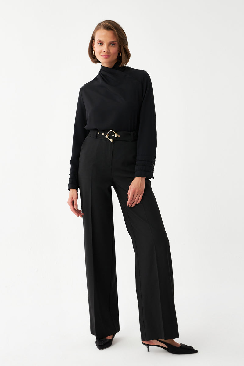 Uzun Kuşaklı Pantolon SİYAH