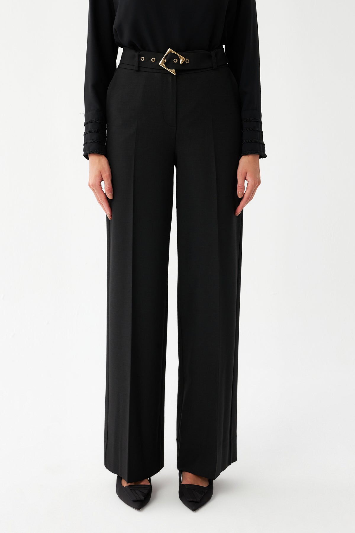 Uzun Kuşaklı Pantolon SİYAH