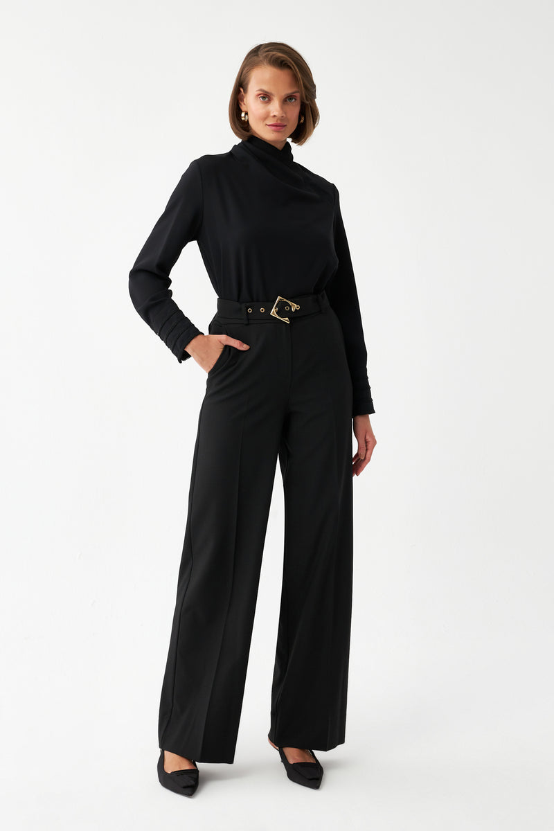 Uzun Kuşaklı Pantolon SİYAH