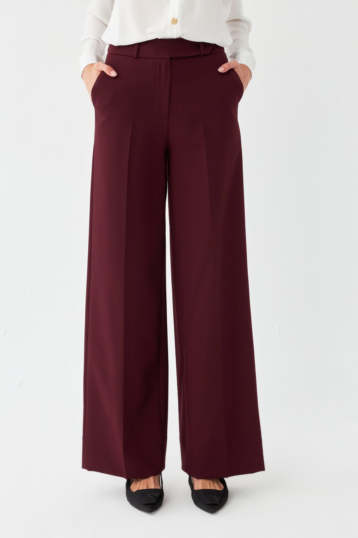 Yüksek Bel Geniş Paça Pantolon BORDO