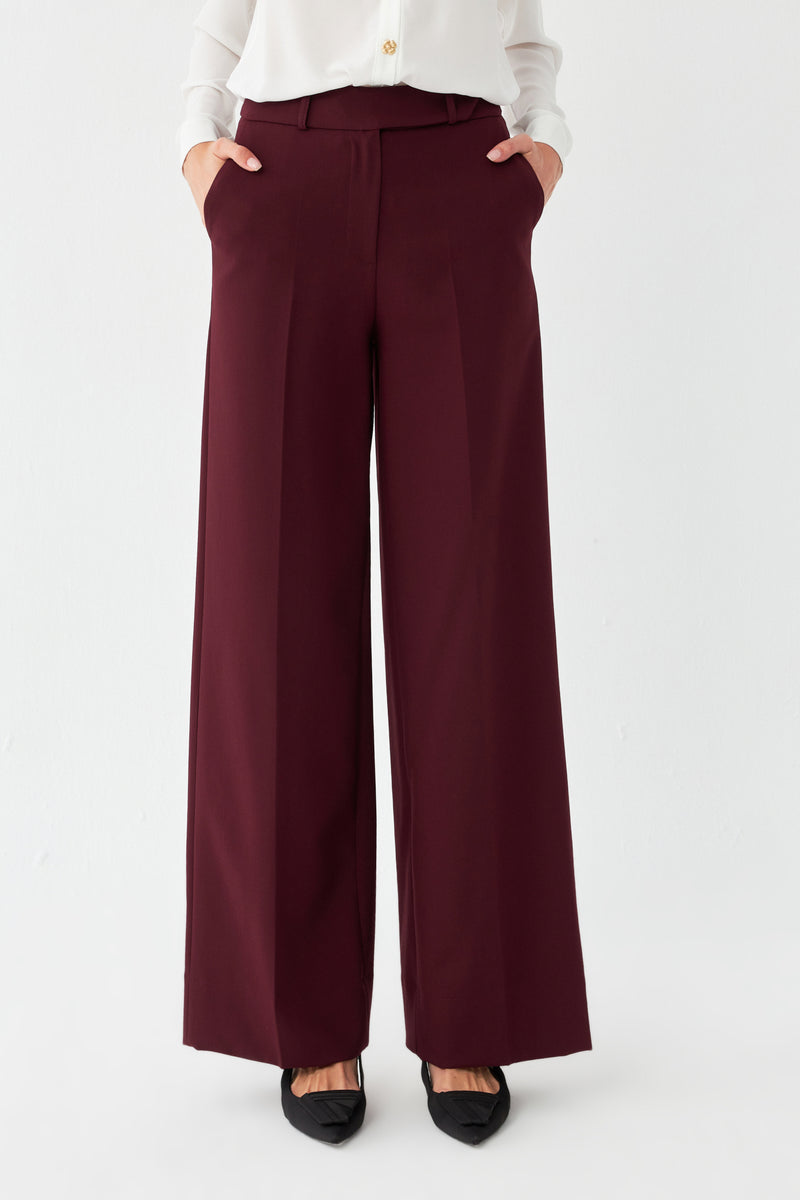 Yüksek Bel Geniş Paça Pantolon BORDO