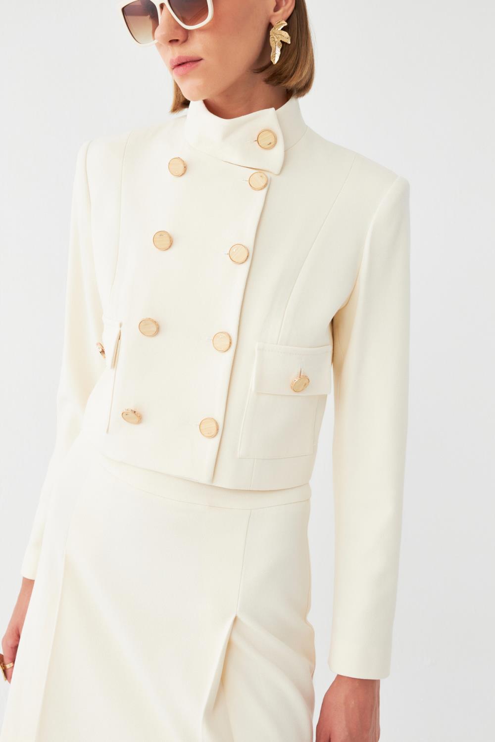 Yüksek Yaka Blazer & A Form Etek Takımı EKRU