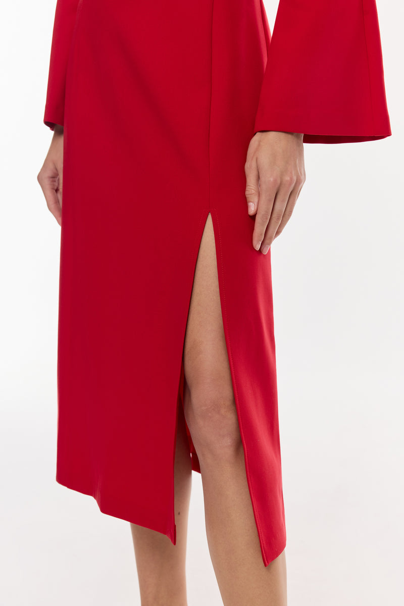 Zincir Detaylı Yırtmaçlı Midi Elbise